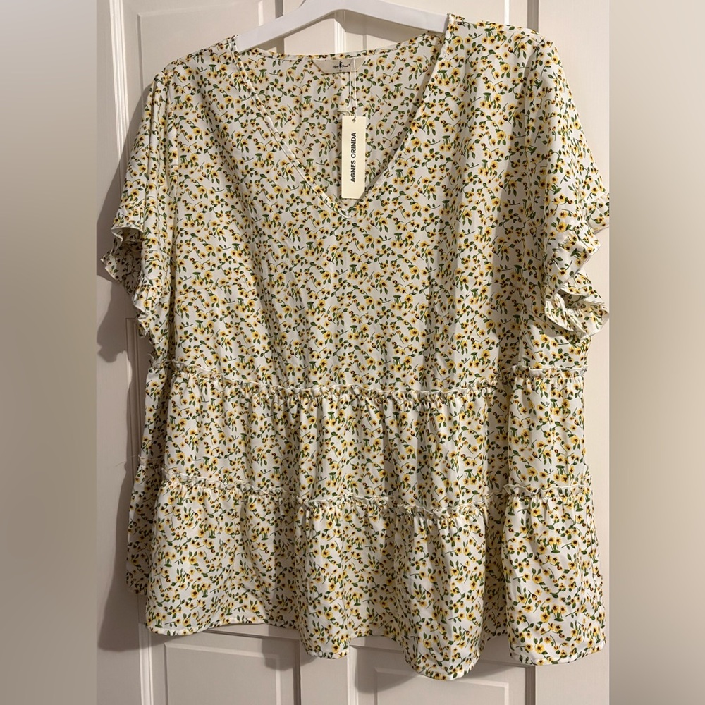 Agnes Orinda Womenโs Plus Sunflower Tiered Ruffle Blouse 3X
